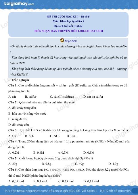Đề thi học kì 1 KHTN 8 Kết nối tri thức - Đề số 5